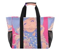 Cartoon Cowgirl Pesca 4 luglio Giorno dell'Indipendenza Utility Tote Pieghevole Impermeabile Tela Beach Bag Tote, cartone animato Cowgirl pesca 4 luglio giorno dell'indipendenza, 1 size, Moda