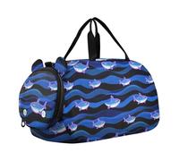 Cartoon Cute Animal pesce mare onda blu piccola borsa da palestra con scomparto per scarpe multifunzionale durante la notte viaggio Weekender Tote per la pratica scolastica, sport, viaggi bolsa para