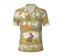 Cartoon Cute Animals Coniglio Stampa Uomo Divertente Golf Shirt Stretch Casual Mens Polo Manica Corta Moda Camicia per Uomo, Nero , 3XL