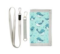 Cartoon Cute Bird Turchese trifold portafoglio sottile per gli uomini per le donne Portafogli alla moda per gli uomini clip di denaro con cordino, cartone animato carino Uccello, 1 size