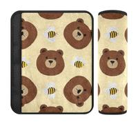 Cartoon Cute Brown Bear and Bee 2 Pack Accessori per la vostra auto Rilascio Stress al collo e spalle per Sedan funda para cinturón de carro