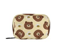 Cartoon Cute Brown Bear and Bee Borsa da viaggio con scomparti staccabili Custodia da viaggio portatile per borsa