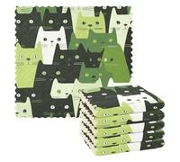 Cartoon Cute Cats Nero Verde Stile Minimalista asciugamano in microfibra 6 Pack cucina asciugamani cotone decorazione martillo para cocina 11x11 pollici