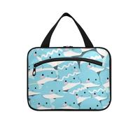 Cartoon Cute Delfino Blu Hanging Kit da Viaggio per gli Uomini con Gancio Designer Unisex Borsa Da Viaggio Toiletry per Must Cruises estuche para maquillaje, Cartone animato carino delfino blu, L