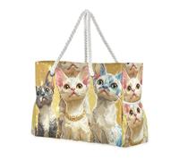 Cartoon Cute Devon Rex Cats Stile Realistico Sandproof Sandproof Outdoor Tote con tasche laterali Grandi Borse di Tote con portabicchieri sul lato