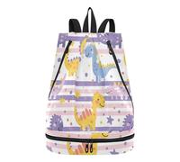 Cartoon Cute Dinosaurs Light Purple Stripes Coulisse borse sportive escursionismo nuoto borse da spiaggia con Wet Dry Scomparti bolsones para hombres
