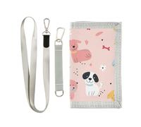 Cartoon Cute Dogs Light Red portafoglio sottile regali cool semplici portafogli per carte e contanti con cordino, cartone animato, carino, cani, rosso chiaro, 1 size, Moda