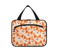 Cartoon Cute Fox Sun Orange Hanging Make up Bag Organizer con gancio, borsa pieghevole di design per il trucco per accessori da viaggio bolso para maquillaje, Cartoon Cute Fox Sun Arancione, L, casual