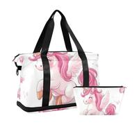Cartoon Cute Pink unicorni Farfalla Tote Bag Sport Duffel Bags con Cinghia Regolabile per Escursionismo Grande Capacità, Cartone animato carino unicorno rosa farfalla, 1 size
