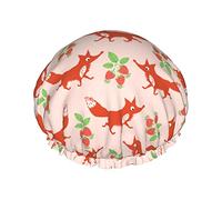 Cartoon Cute Strawberry Fox Cuffia da bagno per bambini Cuffia per capelli Cuffia per a riutilizzabile Cuffia per capelli morbida ed elastica per capelli lunghi Capelli corti Capelli ricci