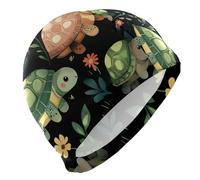 Cartoon Cute Turtle Nero nuoto cappello per le signore Capelli Corti tappi impermeabili per il nuoto Protezione dei capelli e Drag Riduzione gorros para nadar en piscina mujer