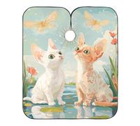 Cartoon Devon Rex Cats a River Hair Salon Mantella con chiusura a scatto regolabile, mantelle taglio elegante per bambini capa para barbero 165,1 x 139,7 cm