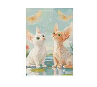 Cartoon Devon Rex Cats River vacanze cantiere bandiere per esterno all'aperto Buon Natale banner per Yard decorazione 28x40 doppia faccia
