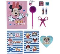 CARTOON Diario segreto per bambini con accessori, Disney, maxi set, penna, adesivi, glitter, timbri, forbici, lucchetto con 2 chiavi (Minnie)