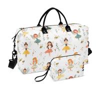 Cartoon Dolce Fata Bianco Pernottamento Viaggio Duffel Bag Weekend Bag Sport Gym Bag con Toiletry Bag per Palestra Impermeabile Bolsa para viajar