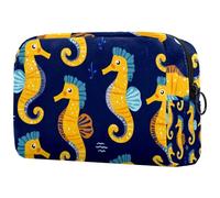 Cartoon Doodle Giallo Cavalluccio Marino Piccola Borsa per il Trucco per le Donne Cosmetici Borsa di Immagazzinaggio con Cerniera Accessori di bellezza Borsa Organizer, Multicolore 01, 18.5x7.5x13cm