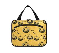 Cartoon Evil Halloween arancione zucca appeso kit da viaggio con gancio, designer portatile trapuntato trucco borsa per gli uomini envase da viaggio para profumo de l