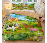 Cartoon Farm - Set di biancheria da letto in microfibra, motivo: maialino rosa e amici, con 2 federe (stile 5, king 240 x 220 cm + 65 x 65 cm x 2)