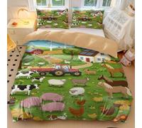 Cartoon Farm - Set di biancheria da letto in microfibra, motivo: maialino rosa e amici, con 2 federe (stile 4, king size, 240 x 220 cm + 50 x 75 cm x 2)