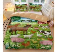 Cartoon Farm - Set di biancheria da letto in microfibra, motivo: maialino rosa e amici, con 2 federe (stile 3, king size 240 x 220 cm + 65 x 65 cm x 2)