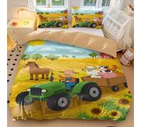 Cartoon Farm - Set di biancheria da letto in microfibra, motivo: maialino rosa e amici, con 2 federe (stile 2, king size 240 x 220 cm + 65 x 65 cm x 2)