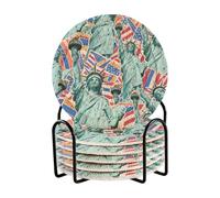 Cartoon Fashion Statua della Libertà sottobicchieri assorbenti e supporto set di 6 sottobicchieri ufficio per bevande Posavasos Para Mesa