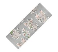 Cartoon Flower Cat Anime Grigio Argento stampato yoga stuoie gomma naturale antiscivolo, con copertura per borsa da yoga tapete para ejercicio 180,3 x 66 cm per le donne