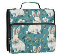 Cartoon Funny Bunny Turchese 3,8 cm 3 anelli Robusta chiusura lampo Raccoglitore con maniglia e tracolla rimovibile Impermeabile Portafoglio Organizzatore per studente medio Carpeta con bolsillo Extra