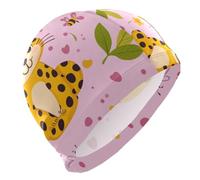 Cartoon Funny Leopard Rosa cuffie da nuoto per capelli corti calvi impermeabili per il nuoto Protezione dei capelli e riduzione della resistenza gorro para nadar mujer