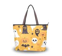 Cartoon Ghosts Zucca Scheletri Pipistrelli Arancione tessuto di seta borse con cerniera e borse a tracolla convenienti per le donne