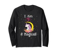 Cartoon Girls I Am 9 & Magical Unicorn Birthday Maglia a Manica