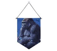 Cartoon Gorilla Royal Blue Hanging banner con asta telescopica divertente banner appeso decorazione della parete per Festival & giorno speciale