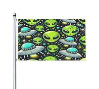 Cartoon Green Alien Saucers Bandiera Da Giardino Con 2 Occhielli Flag Durevole Bandiera Per Esterno Cortile Balcone 90X150Cm