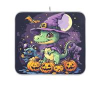 Cartoon Green Dino Halloween piatto mat asciugatura mat per cucina contatore scolapiatti resistente al calore tappetino da cucina 16 x 18