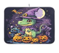 Cartoon Green Dino Halloween piatto mat scolapiatti tappetino per cucina controsoffitto piatto tappetino friggitrice ad aria resistente al calore tappetino extra large per asciugare i piatti 18 x 24