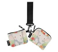 Cartoon Green Elephant Organizzatori di denaro da donna piccolo portatile porta carte di credito custodia a portafoglio con portachiavi per uso quotidiano 2 confezioni monedero porta tarjetas para