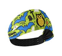 Cartoon Halloween Blu Pipistrelli Gufo Fascia Antiscivolo Elastico Sudato Fasce per Atletica Sport Ciclismo Palest