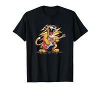 Cartoon Jaguar Cat con Cool E-Guitar per Gli Amanti del Rock Maglietta