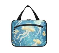 Cartoon Jellyfish A River appeso borsa da viaggio per gli uomini con gancio, designer borse medicine compatte per viaggio make up viaggio estuche para maquillaje L, cartone animato, medusa, uno, fiume