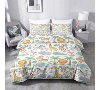 Cartoon Leone Elefante Copripiumino Bambino Animali e Piante Divertenti Set da Letto 3 Pezzi, Microfibra Confortevole, Cerniera e Angoli - Biancheria da letto Chic - 140 x 200 cm