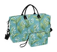 Cartoon Lily of the Valley Turchese Borsa da viaggio decorativa Borsa da palestra con tracolla regolabile per aereo Viaggiare 2 Pz Set bolsas para viajar en Avion de Mujer