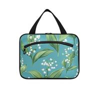 Cartoon Lily of The Valley Turchese Hanging Travel Bag Kit da toilette con gancio, Designer Compact Makeup Bag Organizer per mamma Viaggiare Bolsa para maquillaje L