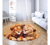 Cartoon Lion Couple Round Area Tappeti Colorful Wildlife Animals Tappeto circolare per ufficio camera da letto cucina Arredamento per la scuola materna domestica 183cm(Rotondo)