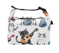 Cartoon Little Cats Cute Dog Play Rock on Guitar Kids Lunch Tote a tenuta stagna donna isolata Tote per i lavoratori del giardinaggio
