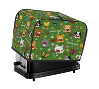 Cartoon Love Pet Animal su copertura verde per tostapane 4 fette copertura antipolvere per macchina del pane, piccolo elettrodomestico da cucina