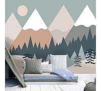 Cartoon Minimalista Cime Montuose Boschi Alba 3D Carta Da Parati Facile Installare Mobili Sfondi Ufficio Divano Camera Letto Sfondo Decorazione Murale-400cm×280cm