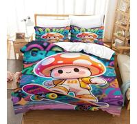 Cartoon Mushroom Boy Lussuoso Biancheria Da Letto King（220x240cm）, Graffiti Set Copripiumino Con Federe Bedding Set Finezza Set Di Biancheria Da Letto Traspirante
