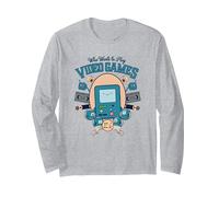 Cartoon Network Adventure Time Video Games Maglia a Manica, Unisex per Adulti, Grigio Melange, XL