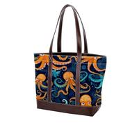 Cartoon Octopus-1736 Fashion Washed Durable Leather Purse Bag per le donne Top Handle Ladies Borse a tracolla con tasche cerniera