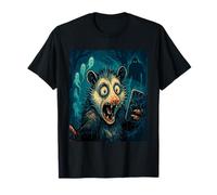 Cartoon Opossum Selfie with Ghosts And Forest Creatures Maglietta